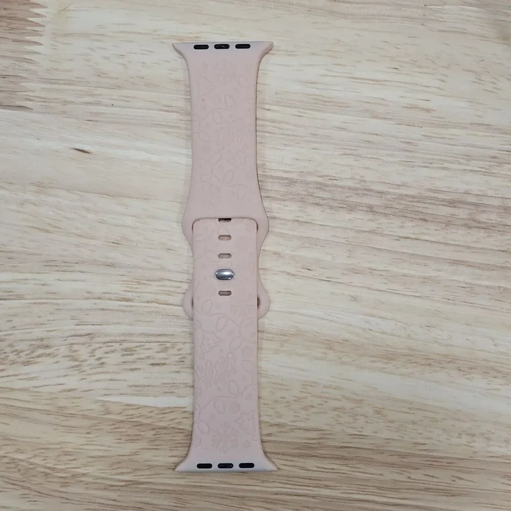 Pink Christmas Silicone Sport Band Wrist Strap For Apple Watch 42/44/45/49mm